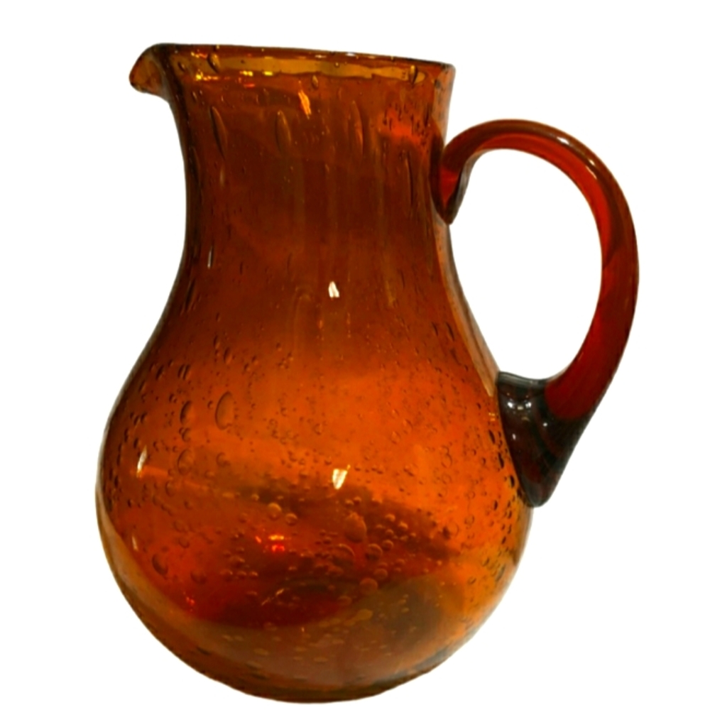 BIOT Amber Captured Bubbles Glass PitcherVintage EUC!